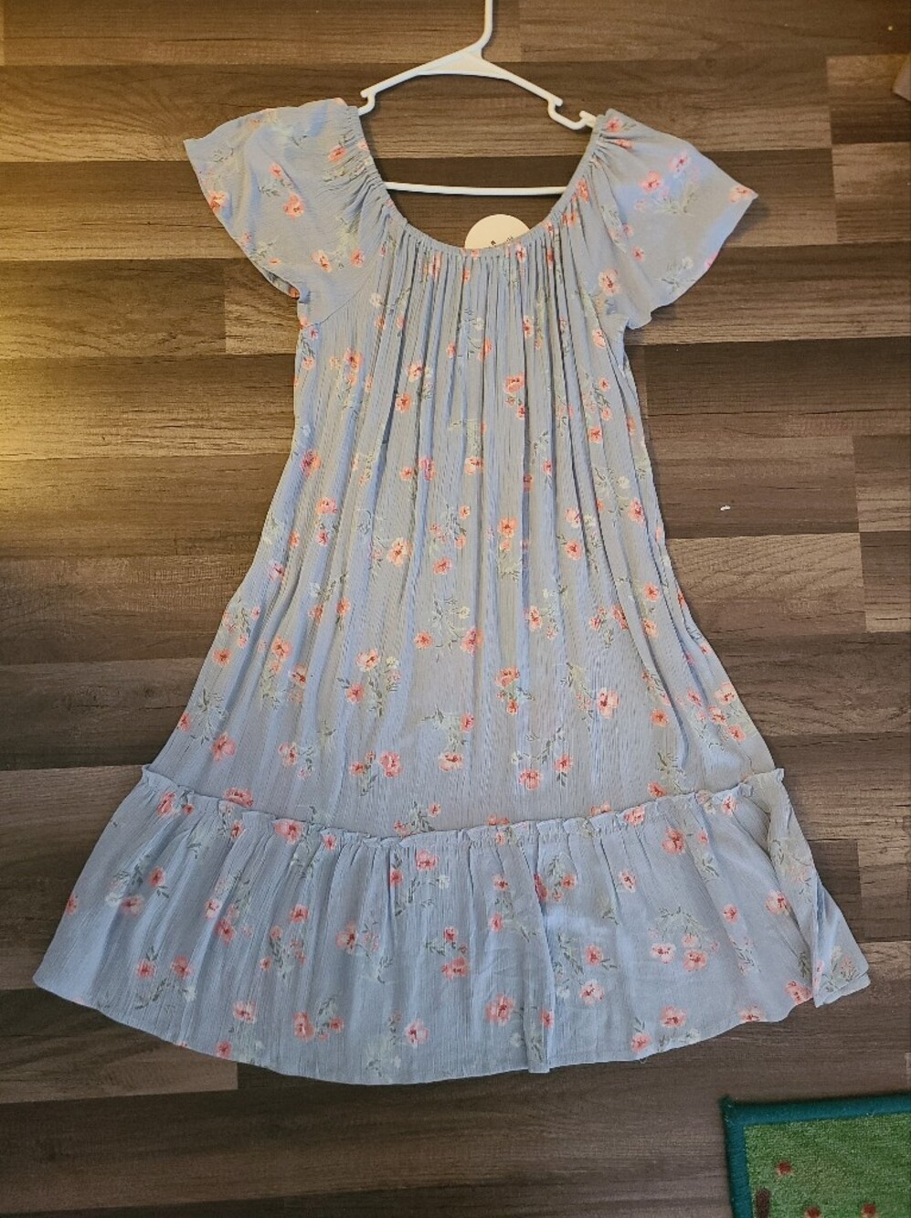 Pink Rose Light Blue Floral Flutter Sleeve Dress for Women